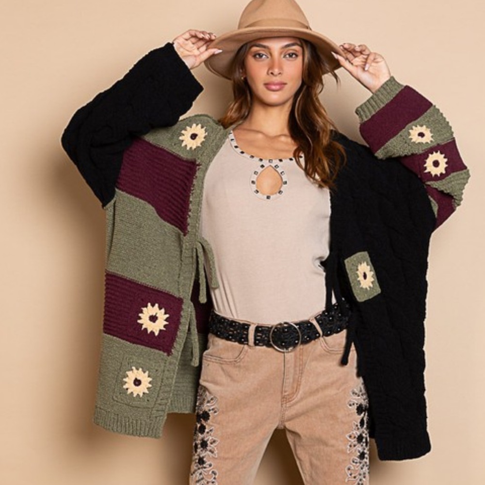 POL Black and Olive Green Cardigan (Size S)